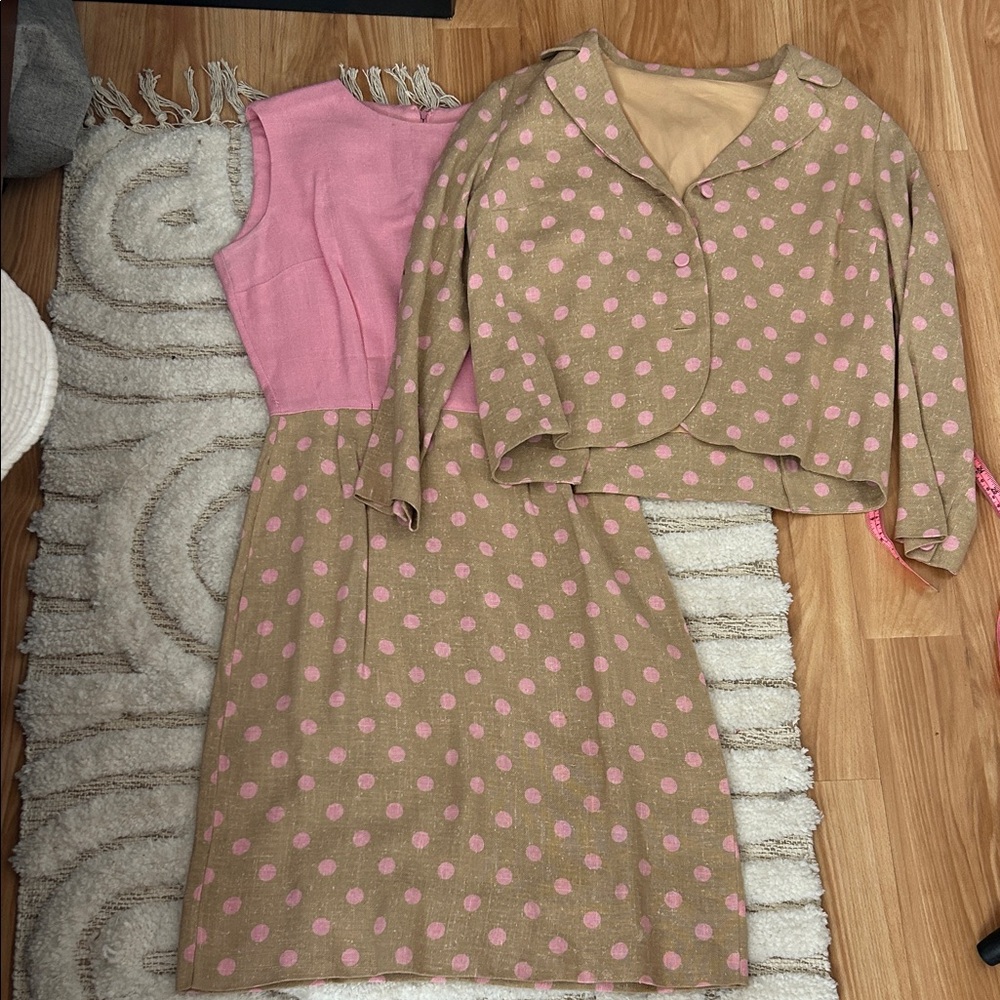 Pink and Tan Polka Dot Dress and Jacket Set